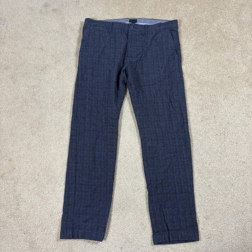 J.Crew 484 Slim Fit Stretch Pants Mens 33x30 Blue Glen Plaid Trousers AT398